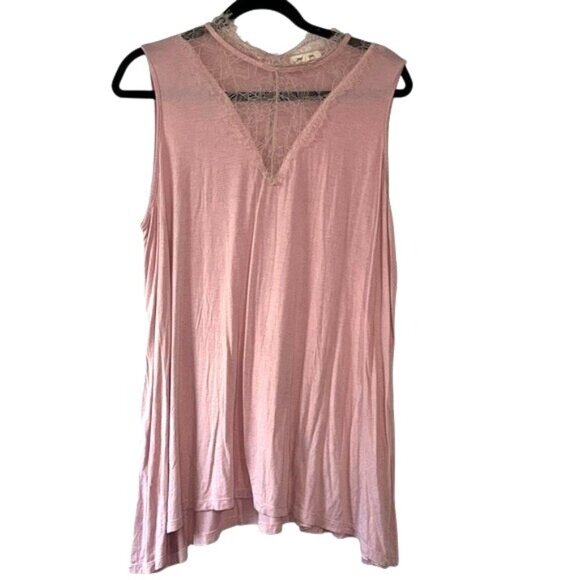 Paper + Tee Pink Sleeveless Lace-Trimmed Top Womens 2X Rayon/Spandex Blend - Picture 1 of 9
